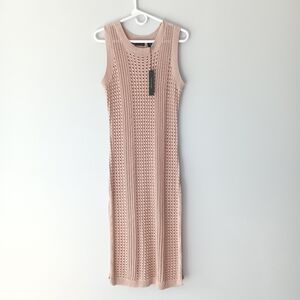 NEW Tahari Crochet Maxi Dress Scoopneck Sleeveless Swim Coverup Beige Tan Large